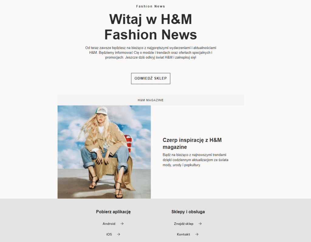 newsletter H&M przykład